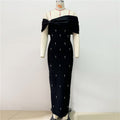 Women Elegant Off Shoulder Rhinestone Bandage Party Dress