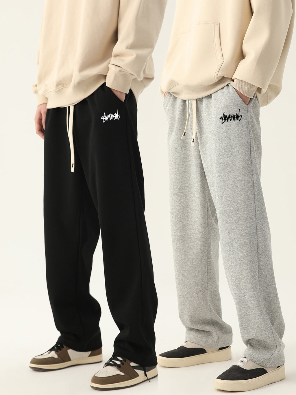 Mens Elastic Waist Straight Leg Casual Pants
