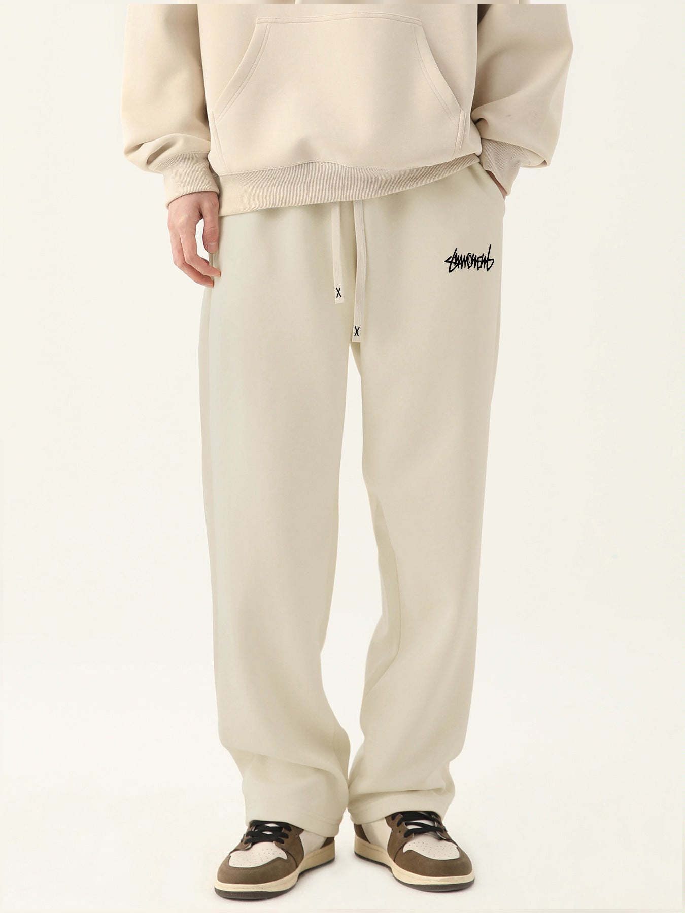 Mens Elastic Waist Straight Leg Casual Pants