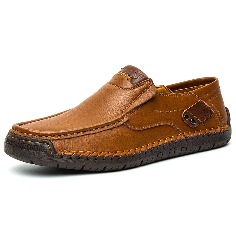 Hand-stitched Men's Loafers Slip-on Flat Leather Shoes Outdoor Casual Plus Size