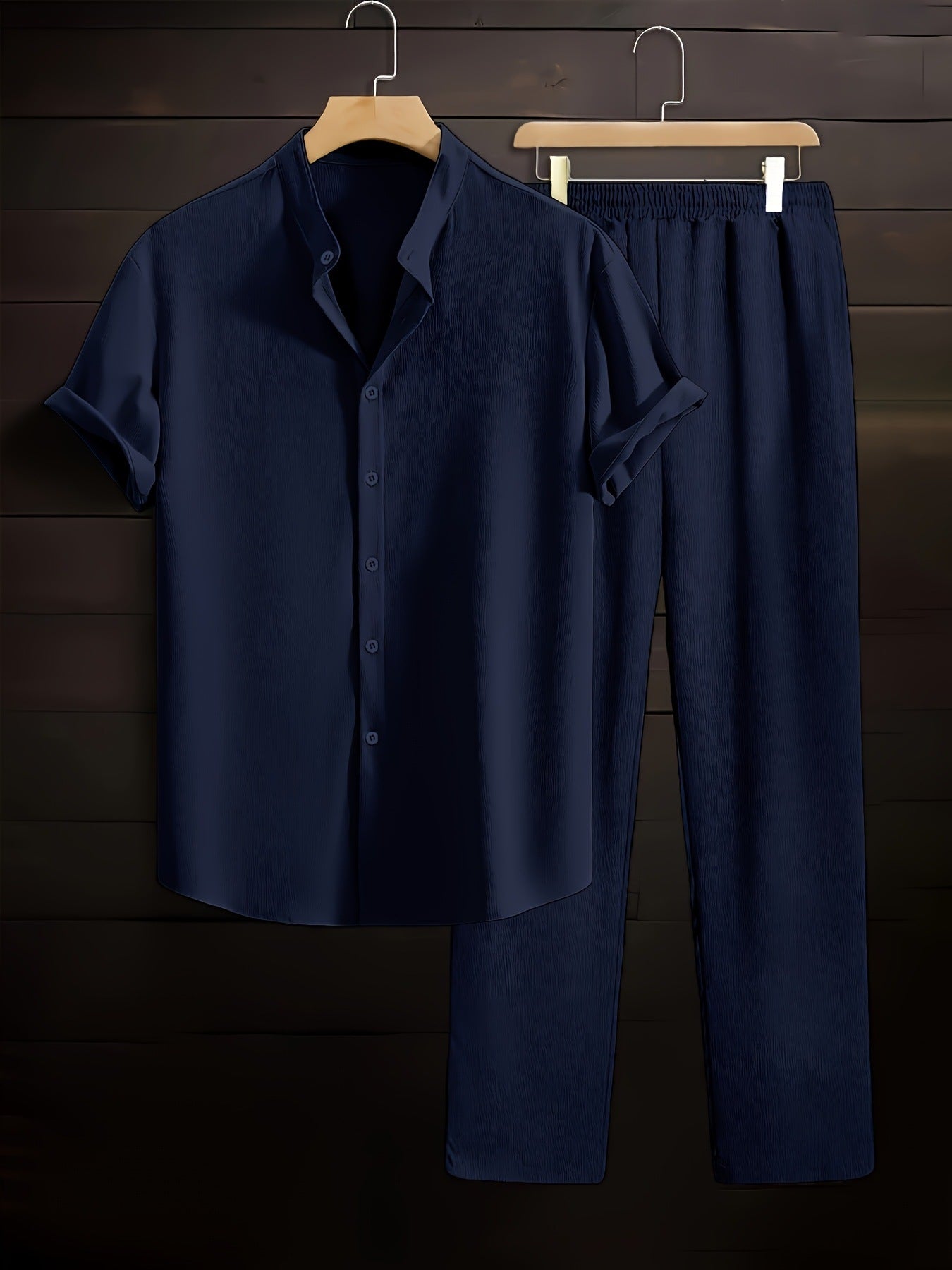Mens Wrinkle Texture Shirt and Pants Set