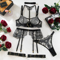 Embroidered Lingerie Set with Metal Buckles and Hollow-Out Design