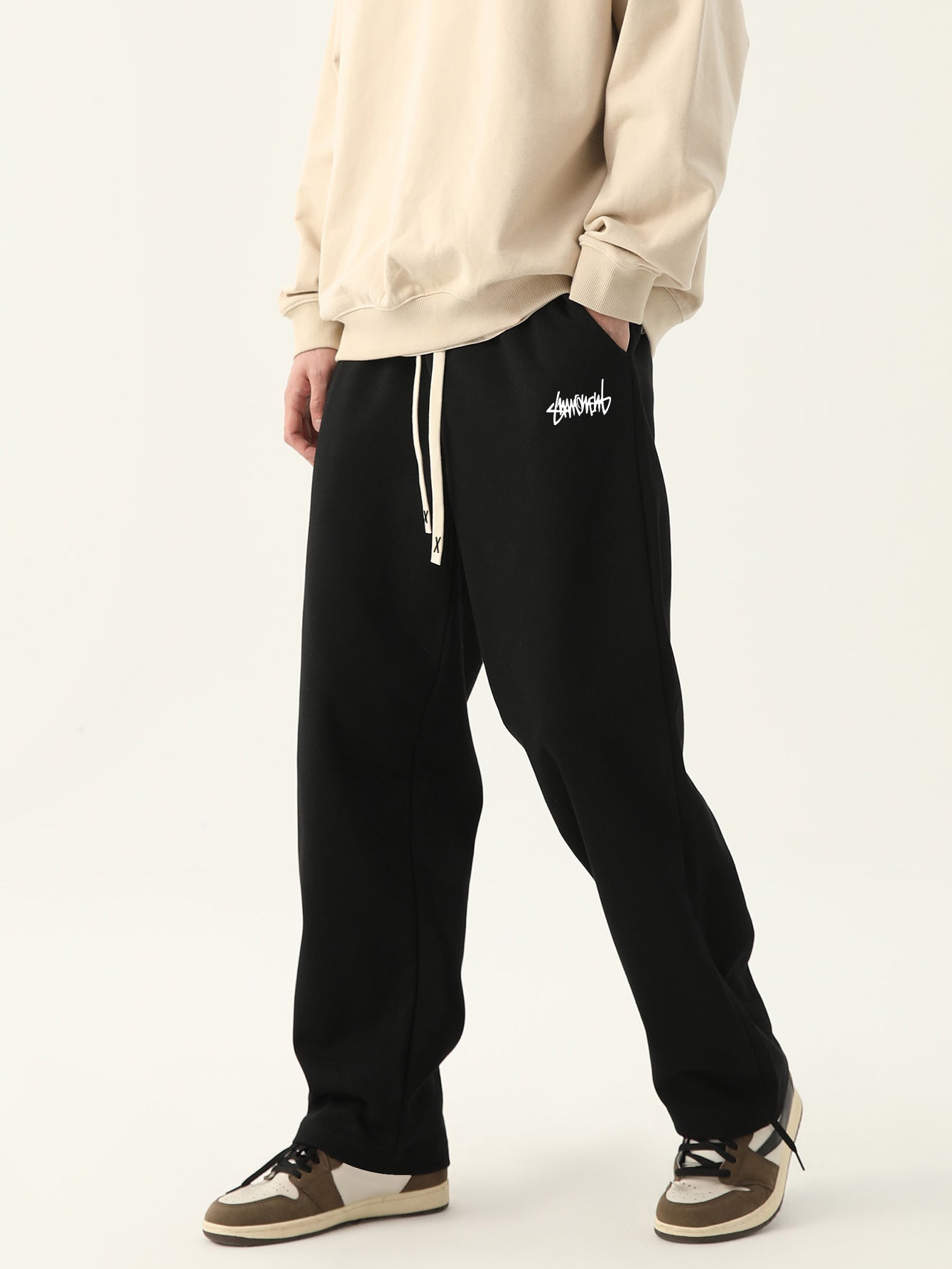 Mens Elastic Waist Straight Leg Casual Pants