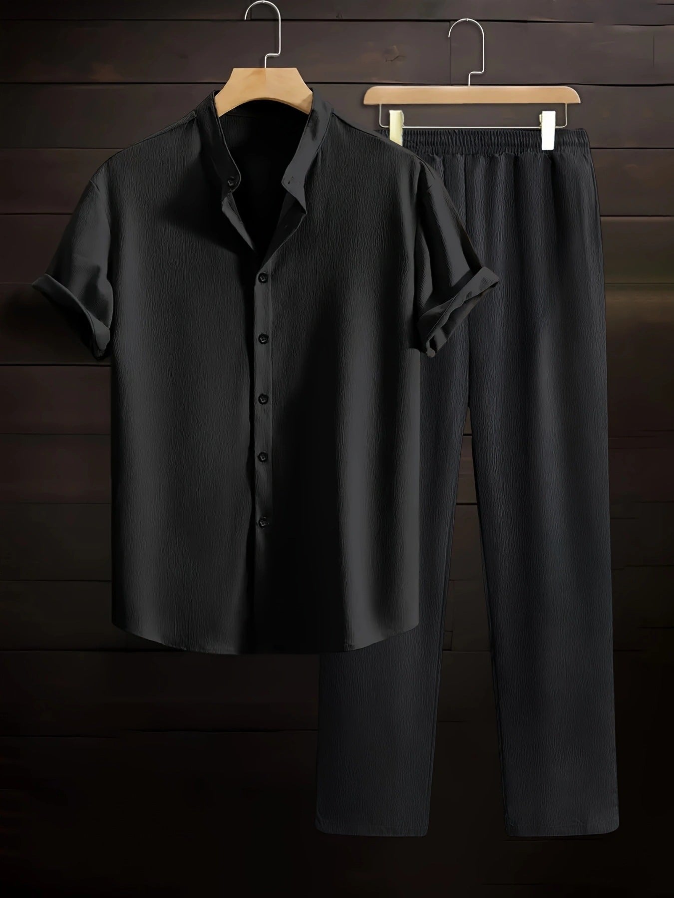 Mens Wrinkle Texture Shirt and Pants Set