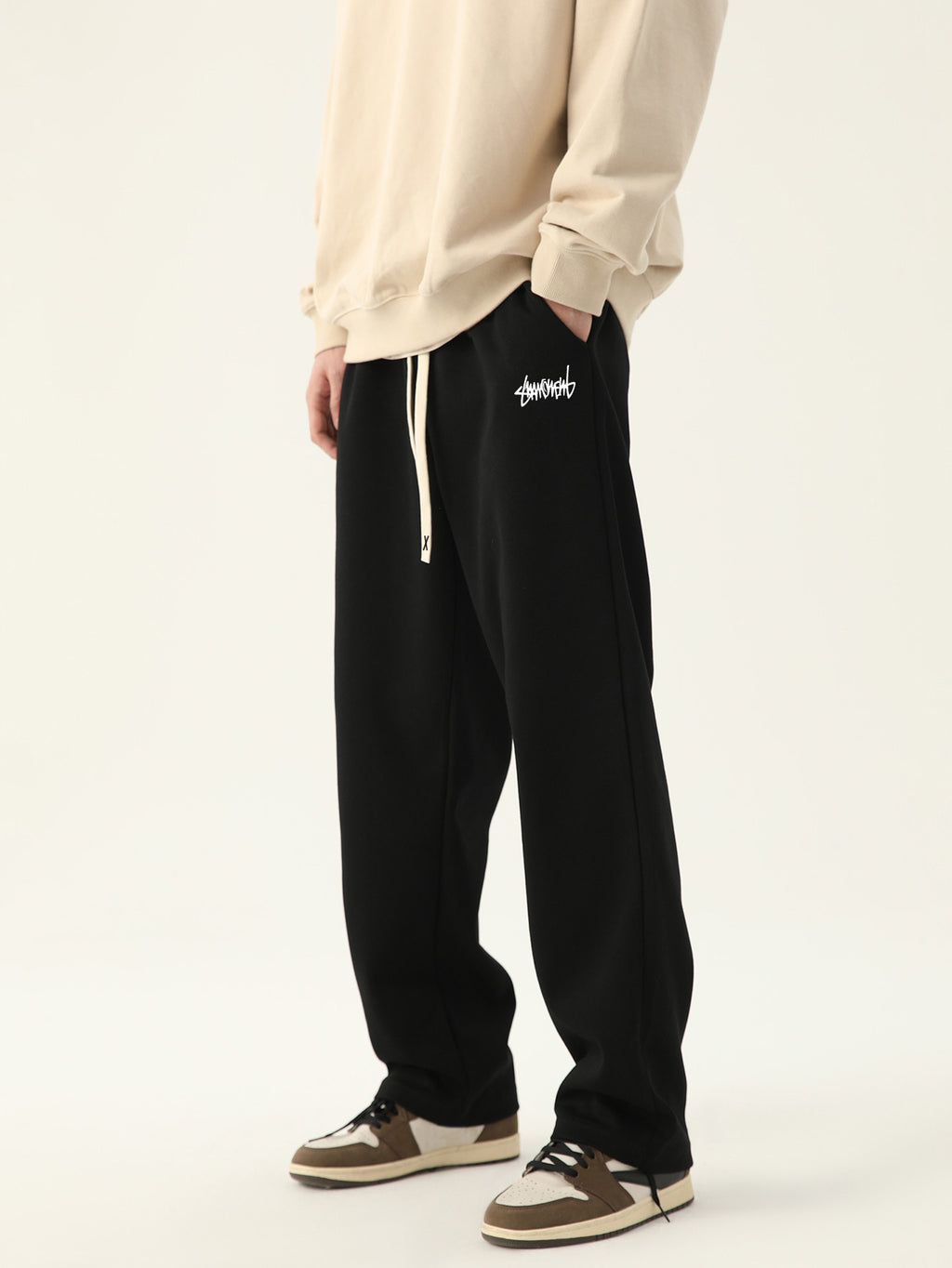 Mens Elastic Waist Straight Leg Casual Pants