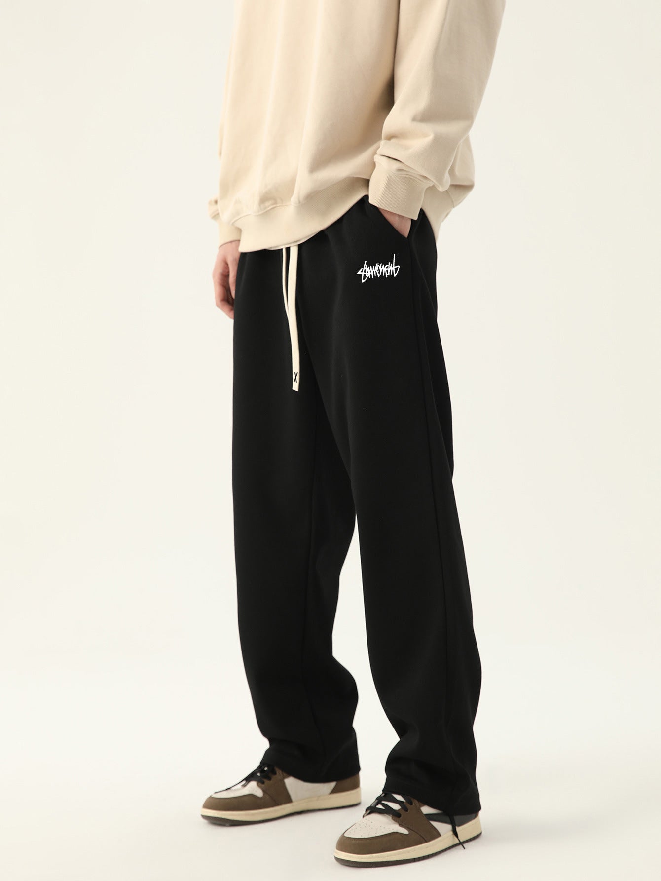Mens Elastic Waist Straight Leg Casual Pants