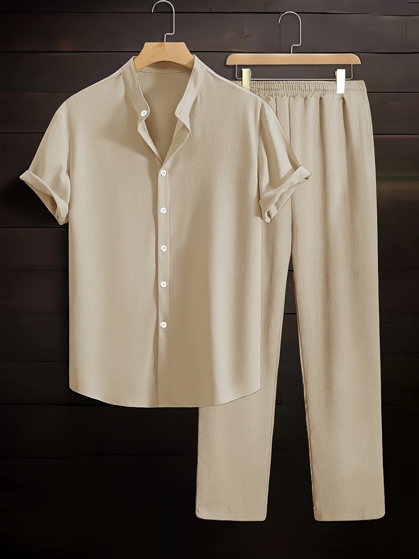 Mens Wrinkle Texture Shirt and Pants Set