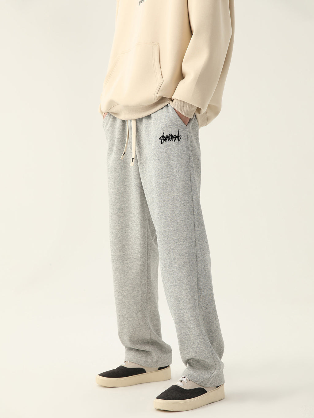 Mens Elastic Waist Straight Leg Casual Pants