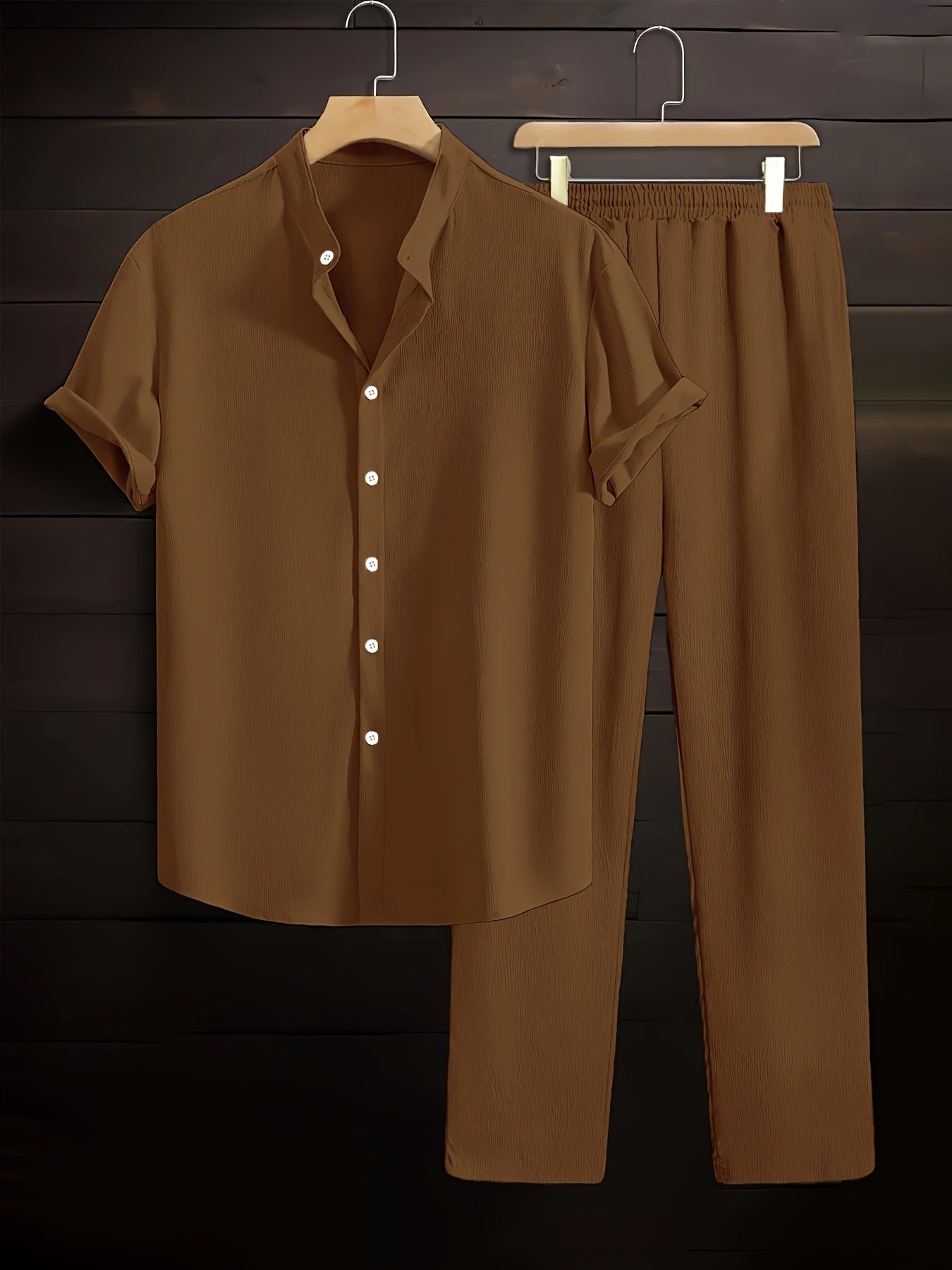 Mens Wrinkle Texture Shirt and Pants Set