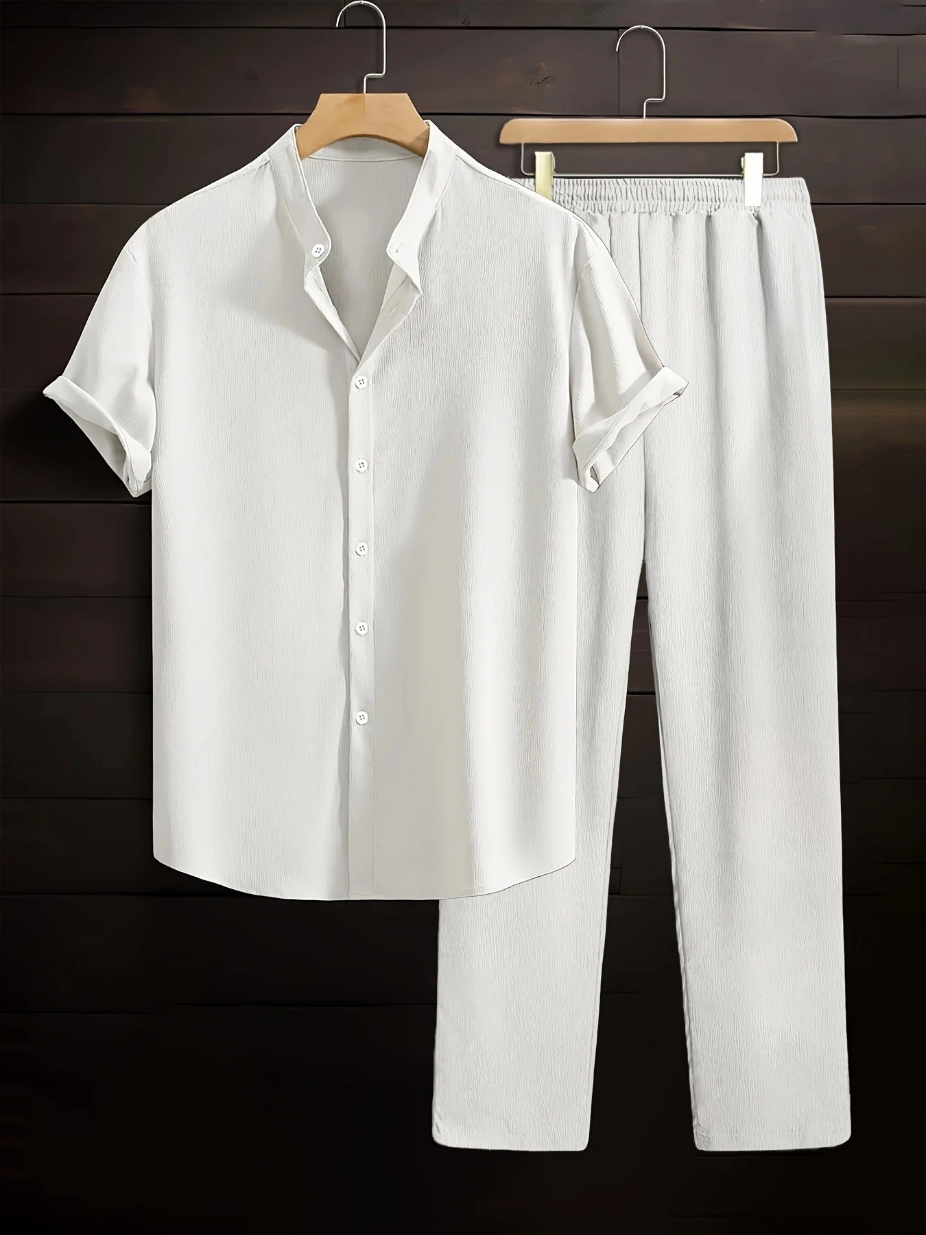 Mens Wrinkle Texture Shirt and Pants Set
